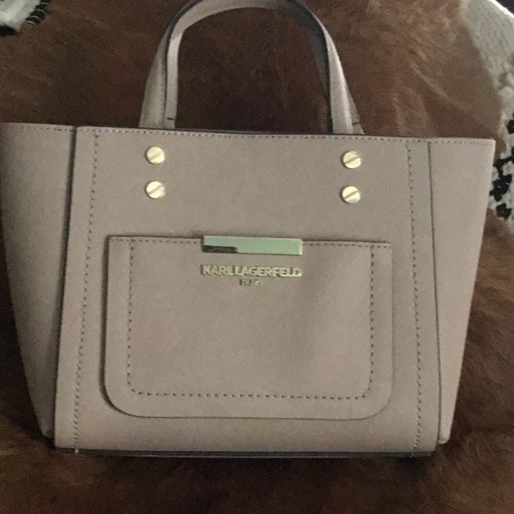 KARL LAGERFELD TAUPE BAG WITH GOLD STUD HARDWARE-